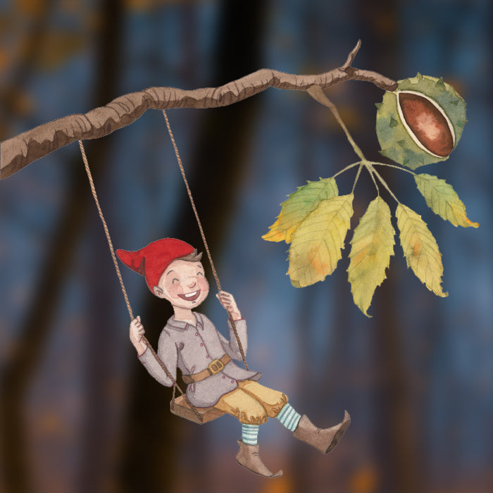 Fensterbild Kastanienwichtel