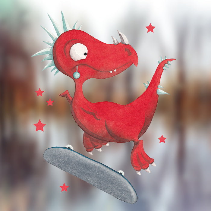 Fensterbild Dino rot