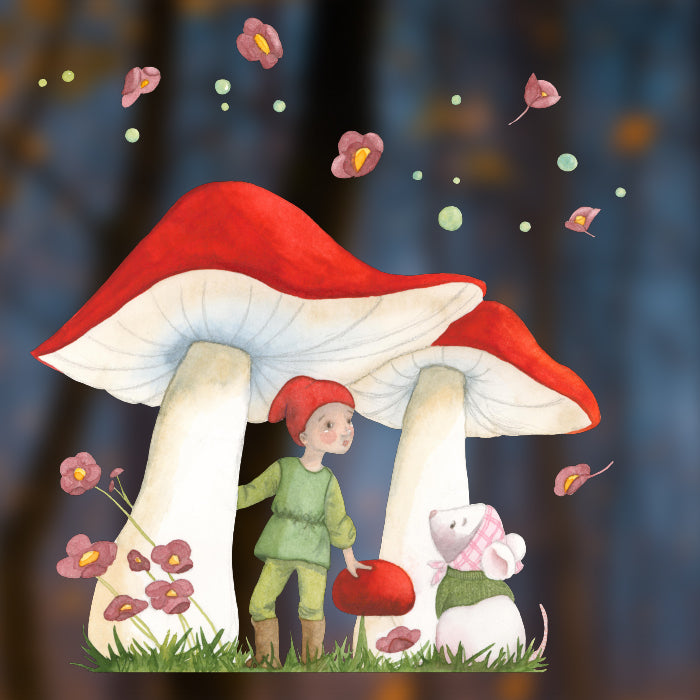 Fensterbild Wichtel und Maus