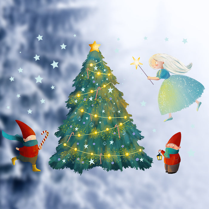 Fensterbild Weihnachtswichtel mit Fee