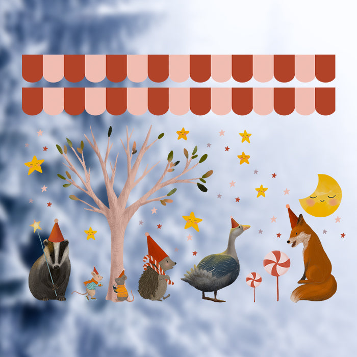 Fensterbild Weihnachten bei den Tieren