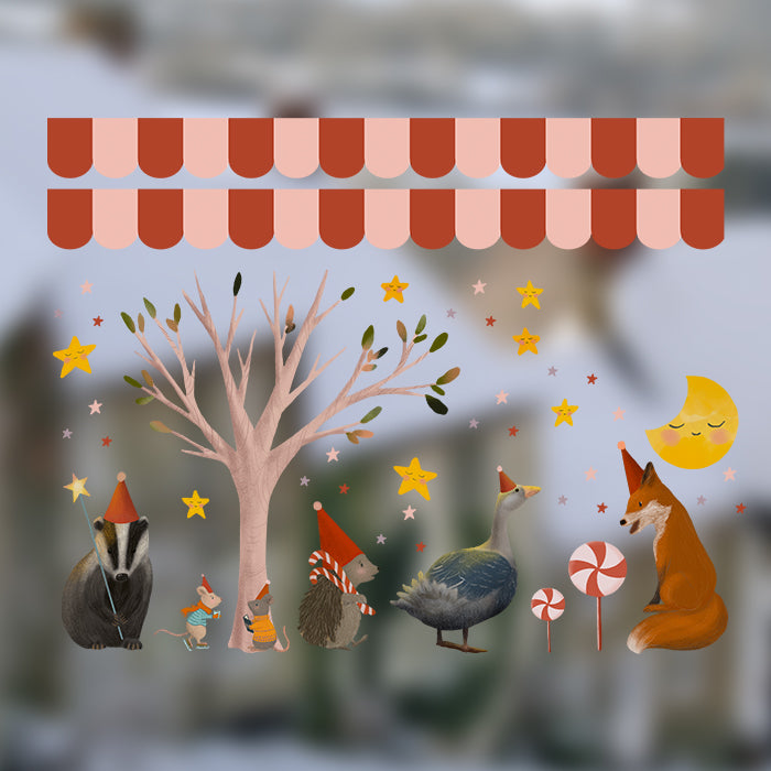 Fensterbild Weihnachten bei den Tieren