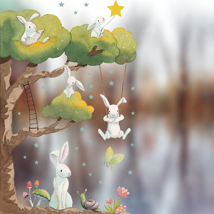 Fensterbild Rabbits in a Tree