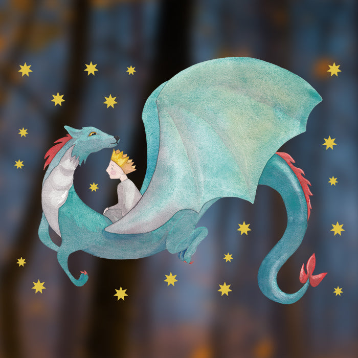 Fensterbild Drache und kleiner König